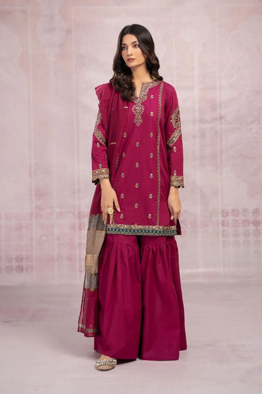 MARIA B HEAVILY EMBROIDERY DHANAK DRESS 3 PIECE