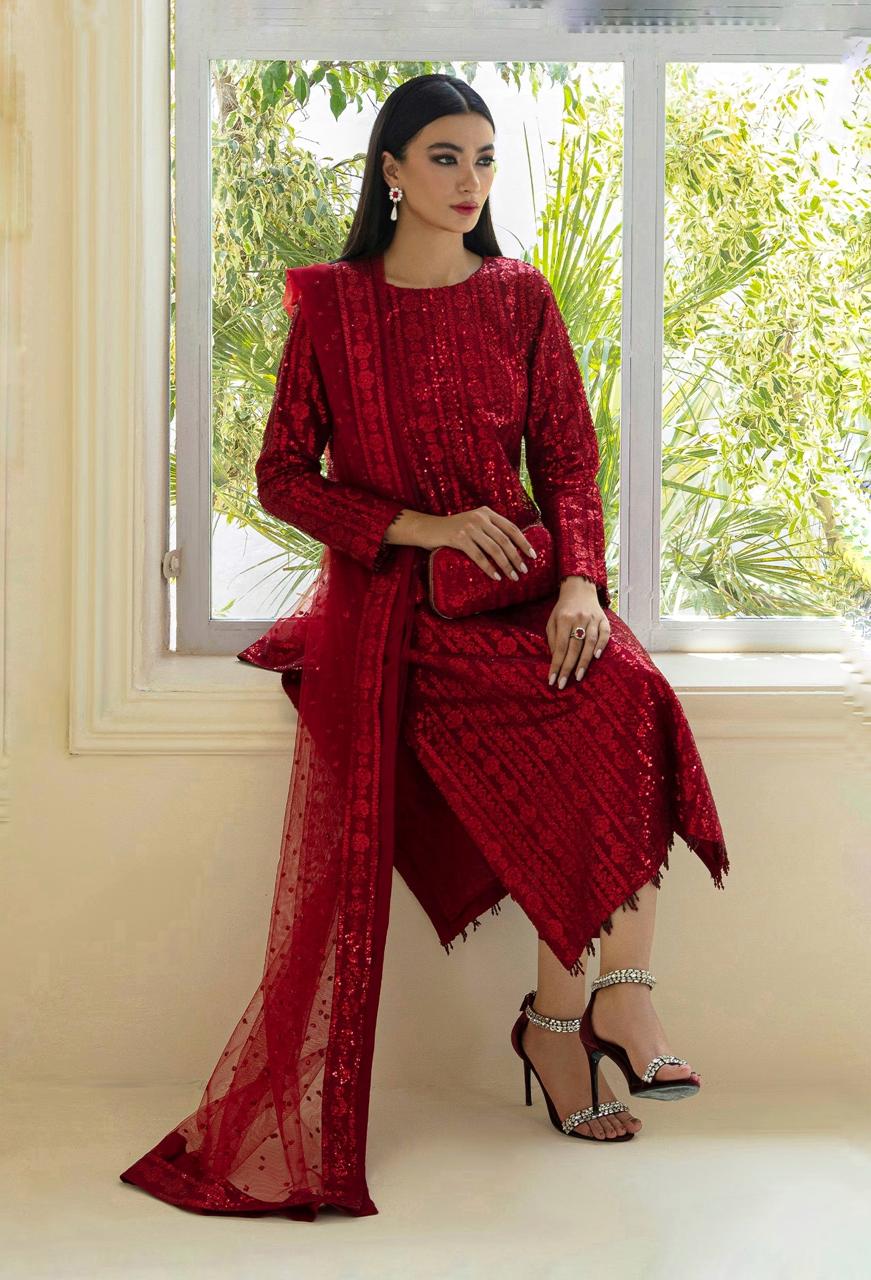 BAROOQUE SOFT NET EMBROIDERY COLLECTION UNSTITCHED 3 PIECE