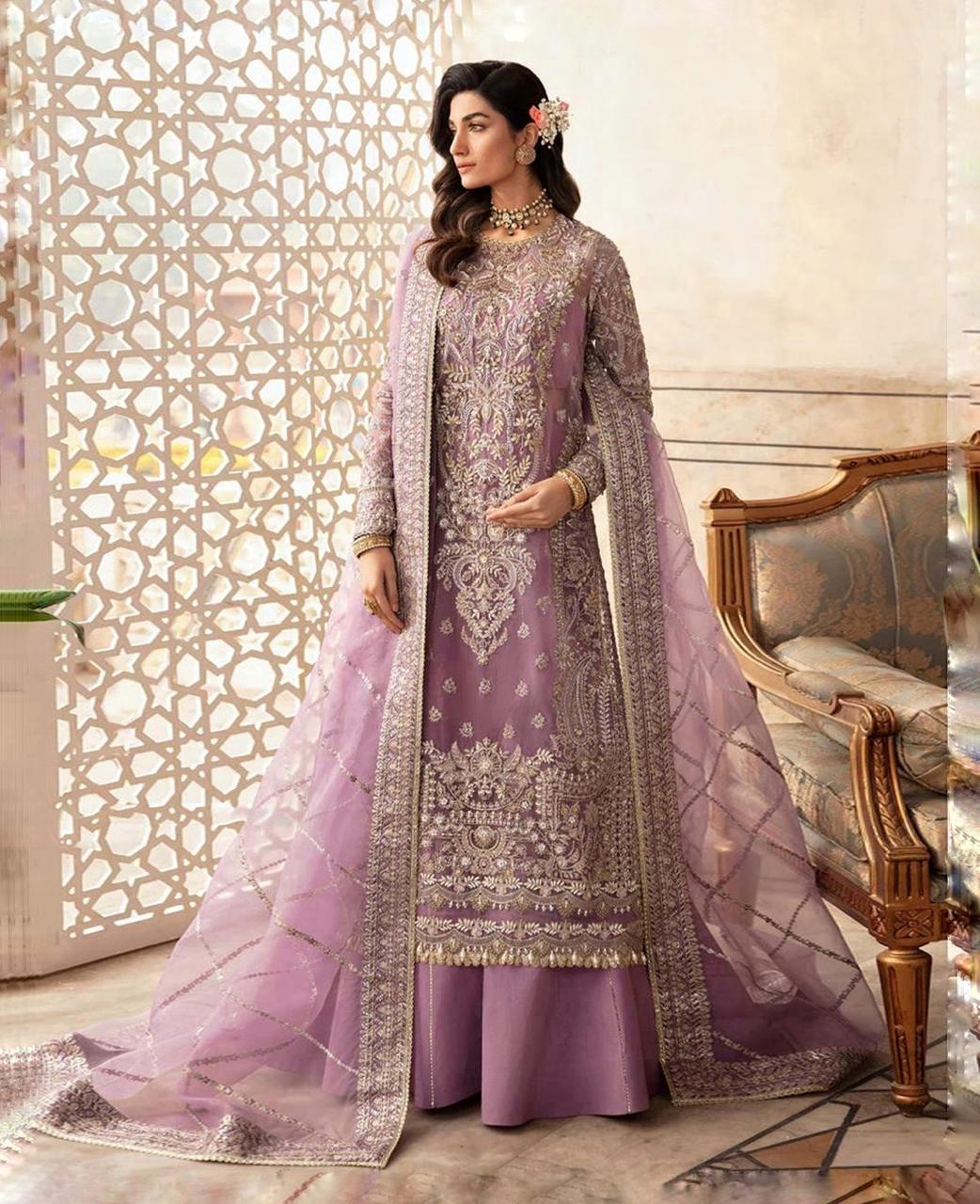 SAFFANA SOFT ORGANZA HEAVILY EMBROIDERY  DRESS 3 PIECE UNSTICHED